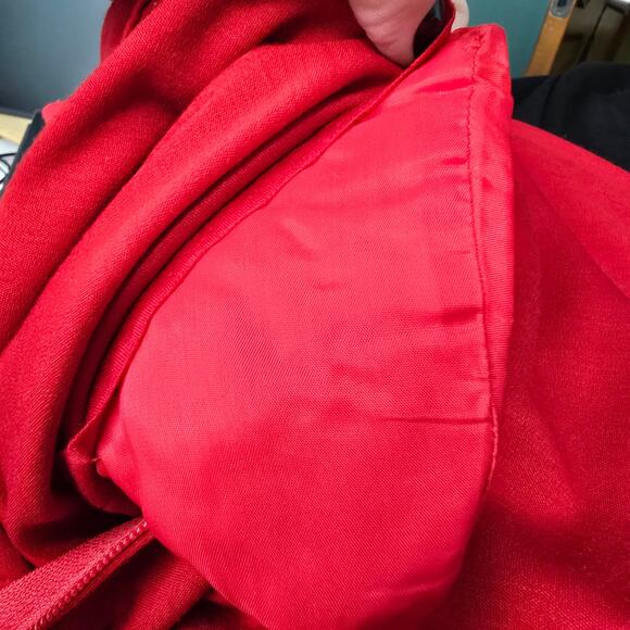 Pauline Trigere Red Wool Jersey Midi Dress Mock Neck Belted Vintage Size 6 - Picture 11 of 11